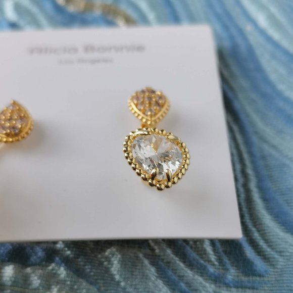 Alicia Bonnie Dual Elegance Gold White Crystal Ear Jacket Earrings. NWT - Picture 2 of 3